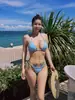 Nuevo Bikini Azul Estilo Coreano Pure Desire para Mujeres con Poco Busto, Dos Piezas Triángulo Push-Up, Traje de Baño Sexy
