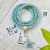 Pulsera de Sal Marina y Raíz Azul Bodhi con Doble Círculo y Cuentas de Ábaco, Rosario Budista de Mano Estilo Chino, Estilo Colgante de Loto