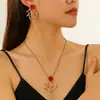 Pendientes Collar de Personalidad Exagerada Irregular Textura Coral Rojo Aleación con Esmalte Pendientes Transfronterizos Europeos y Americanos para Mujer