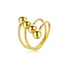 Novo Anel de Titânio com Enrolamento de Fio de Aço e Esfera de Aço Inoxidável 18K Dourado para Mulheres com Incrustação de Pedra