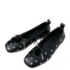 Zapatos Mary Jane Retro de Punta Cuadrada con Remaches y Lazo para Mujer 2026 Nuevos Zapatos Planos Casuales de Boca Baja Bailarinas