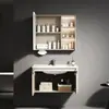 Gabinete de Alumínio Colmeia Cor Café com Leite para Banheiro com Painel de Porta em Aço Inoxidável, Gabinete Principal com Luz de Sensor, Gabinete Espelhado, Jinbaisheng Banheiro 1131