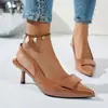 Sandalias de Tacón Alto con Punta Aguja de Gran Tamaño Transfronterizas para Mujer, Nuevo Estilo de Verano Casual con Punta Cerrada y Correa Trasera para Mujer