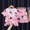 Pijama infantil de verão para meninas, bebê, verão, fino, manga curta, conjunto, crianças médias e grandes, meninas de desenho animado, roupa de casa, roupa externa