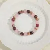 Pulsera de Cuentas Mixtas de Cuarzo Rosa Rojo para Mujer, Pulsera de Cuentas Redondas de Cristal Natural, Accesorio Versátil para el Día a Día, Lote Pequeño para el Festival Qixi Transfronterizo
