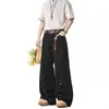 Calça jeans retro americana de múltiplos botões para homens e mulheres, calça casual inclinada da moda de outono, calça de perna larga solta cleanfit