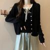 Traje de Moda 2024 Tallas Grandes Chaqueta Cardigan de Punto de Manga Larga Camisola con Tirantes de Color Contrastante para Mujer Top de Dos Piezas