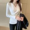 20252025 Suéter Envolvente Tricotado Primavera Decote V Suéter Tricotado Slim Base Mais Fácil de Combinar Top para Mulheres 2025