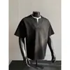 Camiseta de Verano para Pareja Estilo Retro Americano Pesada Falsa de Dos Piezas Manga Corta Bloques de Color Marca de Moda Camiseta de Manga Corta con Cuello Redondo para Hombre