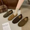 Zapatos planos retro de punta redonda 2026, colección de otoño Maillard, zapatos de cuero versátiles, mocasines simples de suela plana con tacón oculto, estilo para mujer