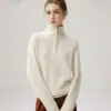 Suave y cómodo top de punto de cachemira para mujer, cuello medio con cremallera, corte holgado, simple y elegante, con puños con abertura, nueva capa base