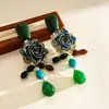 Pendientes Vintage Europeos y Americanos de Resina con Flor y Gota de Agua de Cristal, Pendientes Retro de Alta Gama de Uso Rudo Transfronterizos para Mujer