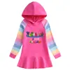 2023 Primavera e Outono novo algodão cartoon arco-íris vestido feminino de manga comprida com capuz camisola vestido de princesa