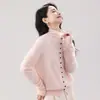 Cardigan de Lã Cashmere com Gola Alta e Botões Únicos Hong Kong e Americano / Top de Lã Macia de Pelo Longo Cor Sólida Slim Fit