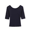 Camiseta Básica de Manga Media Estilo Europeo y Americano para Mujer, Verano Chica Caliente Sexy Clavícula Expuesta, Favorecedora de la Figura, Camiseta Interior Corta
