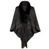 Poncho de Borlas para Mujer con Rayas de Arcoíris Drizzle Nuevo Otoño e Invierno 2023 Europeo y Americano Transfronterizo Cuello de Piel Chal Tejido