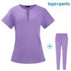Roupas elásticas de enfermeira hospitalar de secagem rápida Dentista oral Roupas cirúrgicas para mulheres com divisão para lavar as mãos Amazon