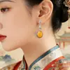 Pendientes de Plata de Ley S925 con Ámbar Estilo Artístico Retro Nuevo Estilo Chino Huecos Vintage Largos para Mujer