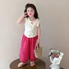 Conjunto de Verano para Niñas 2026: Conjunto de Dos Piezas con Top de Manga Fruncida y Pantalones Jogger Sueltos, Moda Versátil Casual de Verano para Niñas