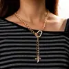 Item de moda transfronteiriço mais vendido da Amazon: colar feminino longo elegante e único com cruz geométrica de liga simples e corrente grossa