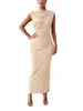 2026 Comércio Exterior Europeu e Americano Transfronteiriço Moda Feminina Amazon Primavera e Verão Mais Vendido Vestido Bodycon Sem Mangas com Fenda nas Costas Franzido