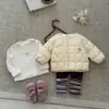 Conjunto de 3 peças para Bebê e Criança Pequena, Estampa de Urso de Desenho Animado, Forro de Penas, Outono Inverno, Novo Estilo, Menina, Camada Base Versátil, Blusa e Calça
