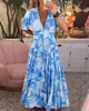 Novo Vestido Floral Elástico com Decote V Estilo Fada Plus Size para Férias na Praia, Vestido Longo Soltinho de Praia 2024