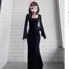 Atmósfera Estilo Coreano Principios de Otoño Ropa Popular para Mujer 2025 Nuevo Paso a Paso Vestido de Cola de Pescado Negro Loto Falda Larga