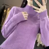 Suéter feminino gola alta meia-calça cor sólida trançado espessado solto casual para o trabalho outono e inverno novo todo em lã tricotado manga longa