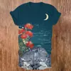 Blusas de manga corta para mujer transfronterizas, camisetas de cuello en V para mujer con diseño estilo chino y estampados florales, impresión 3D, disponibles para venta al por mayor a partir de una pieza