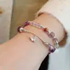 Pulsera de Amatista Dulce Natural Estilo Nuevo Doble Círculo Zirconita Inteligente Pulsera de Alto Nivel Estilo Nicho Ins para Mujer