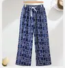 Pantalones de Verano Transpirables Elásticos Cruzados para Aire Acondicionado, Pantalones Sueltos de Pierna Recta Antimosquitos, Pantalones de Pierna Ancha Florales de Cintura Alta que se Pueden Usar Afuera como Pantalones de Casa