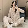 Pijama de Algodón Nube para Mujer, Primavera y Otoño, con Almohadillas en el Pecho, Cárdigan de Encaje, Mangas Largas, Lindo Conjunto de Ropa de Casa con Dibujos de Niñas
