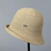 Moda Japonesa Sombrero de Pescador de Ala Pequeña Retro de Ala Pequeña Tejido de Rayas Calado Ultraligero Plegable Enrollable Sombrero de Pescador