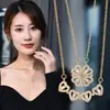 Collar Doble Uso Forma de Corazón y Trébol de Cuatro Hojas para Mujer, Cadena de Clavícula de Moda con Colgante de Diamante, Popular en Transmisiones en Vivo