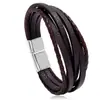 Accesorios creativos transfronterizos pulsera de cuero tejida simple multicapa para hombre nuevo cierre magnético europeo y americano pulsera de imitación de cuero