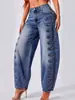 Jeans de pierna curva de cintura alta estilo court europeo y americano para mujer, corte holgado, adelgazante, moda callejera, versátiles, abotonados, pantalones largos lavados