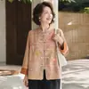Ropa de madre con estampado floral de botones, chaqueta ligera de nuevo estilo chino, cárdigan de moda nuevo para primavera y otoño para mujeres de mediana edad y mayores, top de estilo chino tradicional