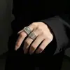 Anillo de Línea de Gama Alta Estilo Minimalista, Anillo Abierto de Línea Metálica Cepillada Ancha Estilo Punk Dulce y Fresco