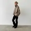 Abrigo de Lana Suelto Corto Elegante para Mujer Otoño Invierno Nuevo Cuello Alto Cuello Mao Hombreras Botonadura Simple Ropa de Abrigo