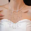 Cadena de Cristal de Vidrio Europeo y Americano con Borla Larga Collar Lujo Accesible Moda de Gama Alta Elegante Collar de Nicho para Mujeres