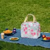Bolsa Térmica Oxford Impermeável Espessa, Bolsa Pequena de Tecido Floral tipo Sacola, Bolsa Pequena de Mão, Lancheira, Bolsa Casual Feminina com Isolamento para Arroz