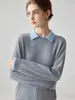 Suéter de punto de cachemira 100% puro estilo universitario con solapa, dos piezas falsas, nuevo color bloqueado para mujer, otoño e invierno, jersey versátil
