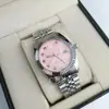 Reloj Lao Jia Datejust de Cuarzo para Mujer Anillo de Diente de Perro Rosa Diamante Rosa Números Romanos Reloj de Cuarzo de Negocios para Mujer Hombre
