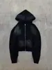 Moletom com Capuz Unissex Estilo Hip-Hop Preto, Design Escuro Estilo Americano Tendência Soltinho Nicho com Estampa
