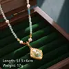 Collar de diseño de nicho pintado a mano con efecto de goteo de aceite, con chips de aguamarina y perlas de agua dulce, estilo corte vintage, ajustable