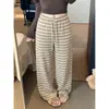 Foto real da nova coleção de outono 2026: calça larga casual listrada com cordão para mulheres 17754
