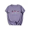 Camisa Casual Retrô Estampada Três Ursos de Manga Curta, Leve e Respirável Algodão Floco de Neve Verão Solta Emagrecedora Top para Mulheres