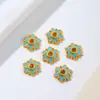 Flor de ouro 18K que preserva a cor com aplicação de esmalte cloisonné em forma de gota de óleo, cena de flor, suporte para contas, pulseira e colar DIY, miçanga, tampa de flor C23