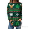 Europeu e americano cross-border Primavera e Outono 3D impresso Natal padrão feminino casual Baita pescoço redondo manga comprida T-shirt top